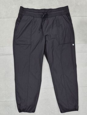 Avia dance pants women's Lg black pin striped stretch nylon elastic drawstring